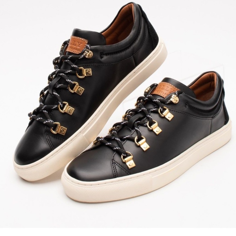 Bally Black Leather Sneakers with Gold Details (size 8)
